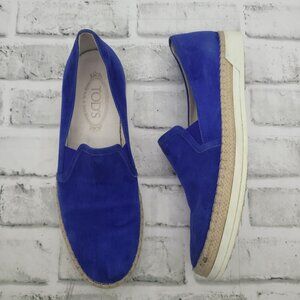 Tod's Royal Blue Suede Espadrille Slip On Loafers Women's 38.5 EU 8.5 US